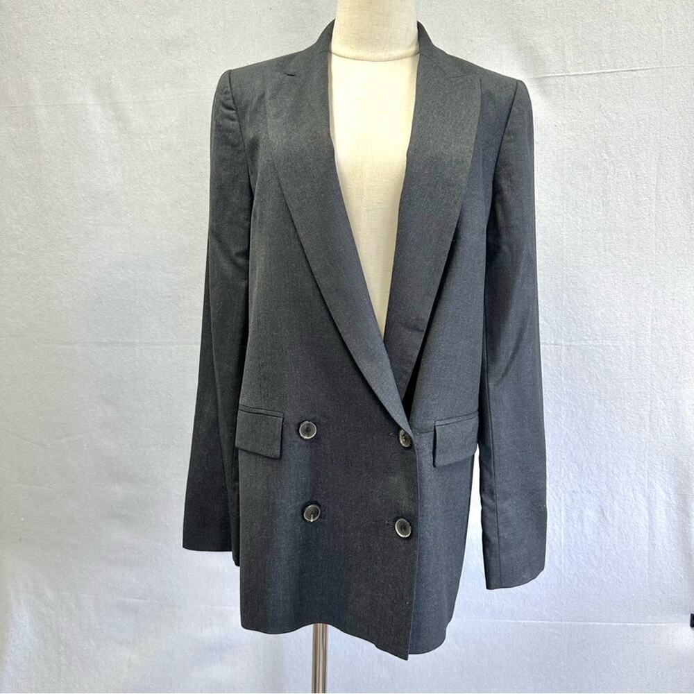 Zara‎ Woman Studio Double Breasted Blazer Wool Gray Size Medium Menswear